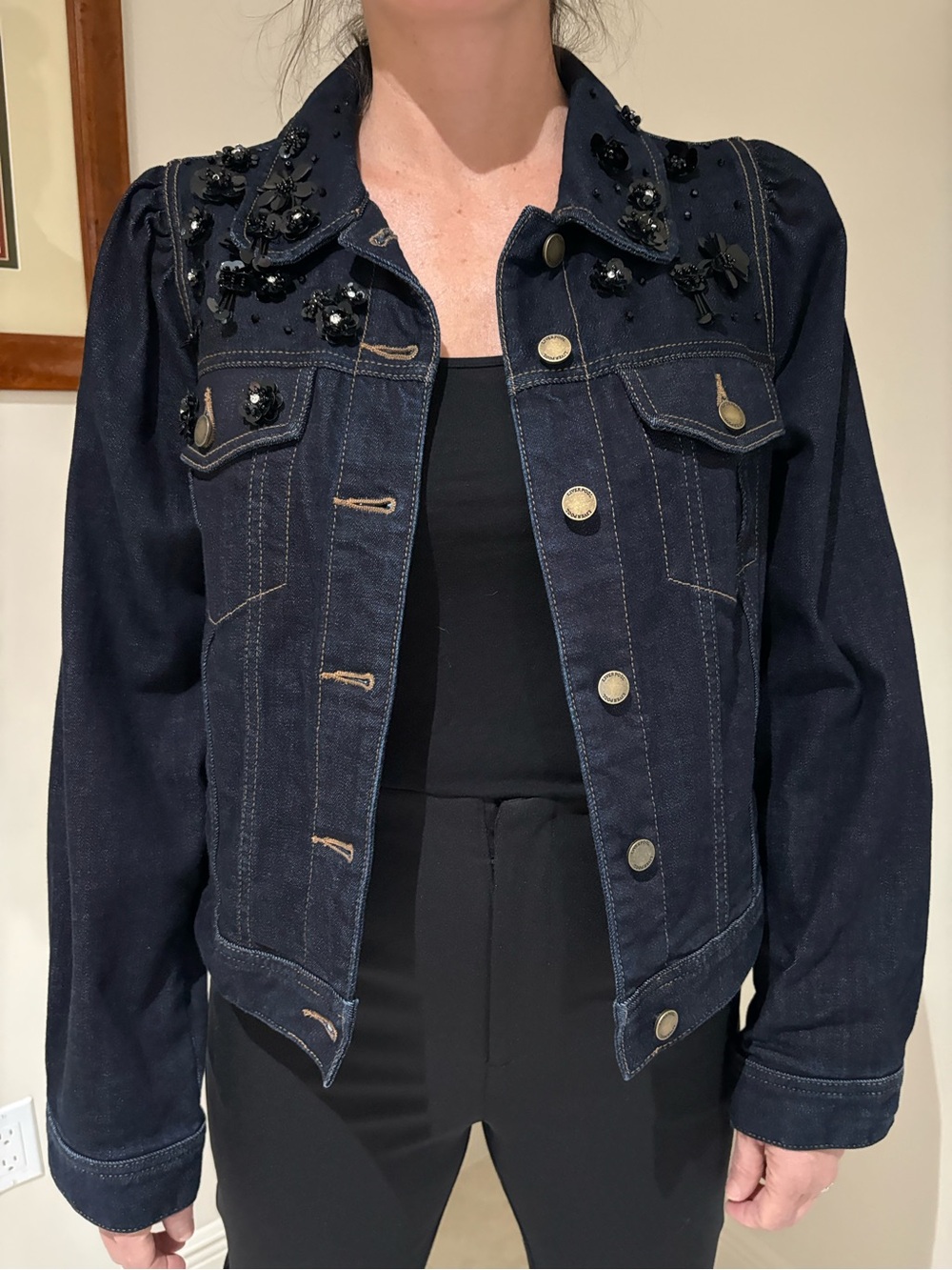 Liverpool Dark Blue Embellished Denim Jacket